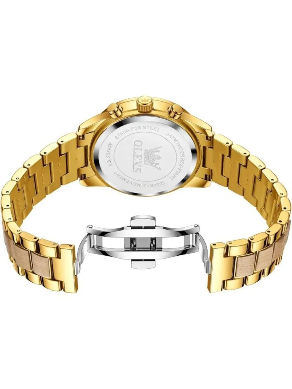 Men's Gold Quartz Stainless Steel Waterproof Luminous Date Luxury Wooden Watch